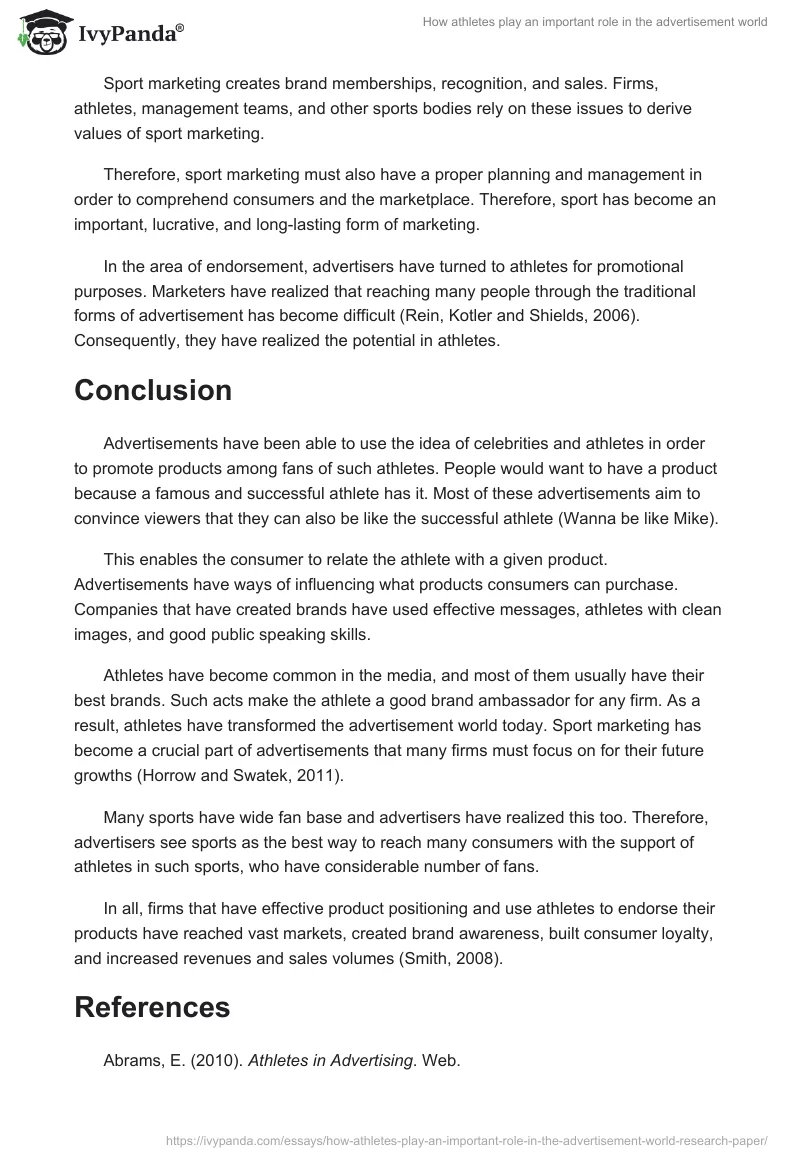 How athletes play an important role in the advertisement world. Page 5