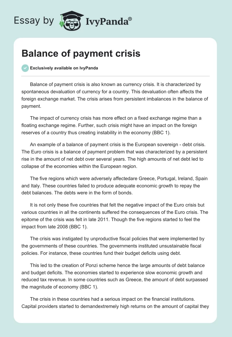 Balance of payment crisis. Page 1