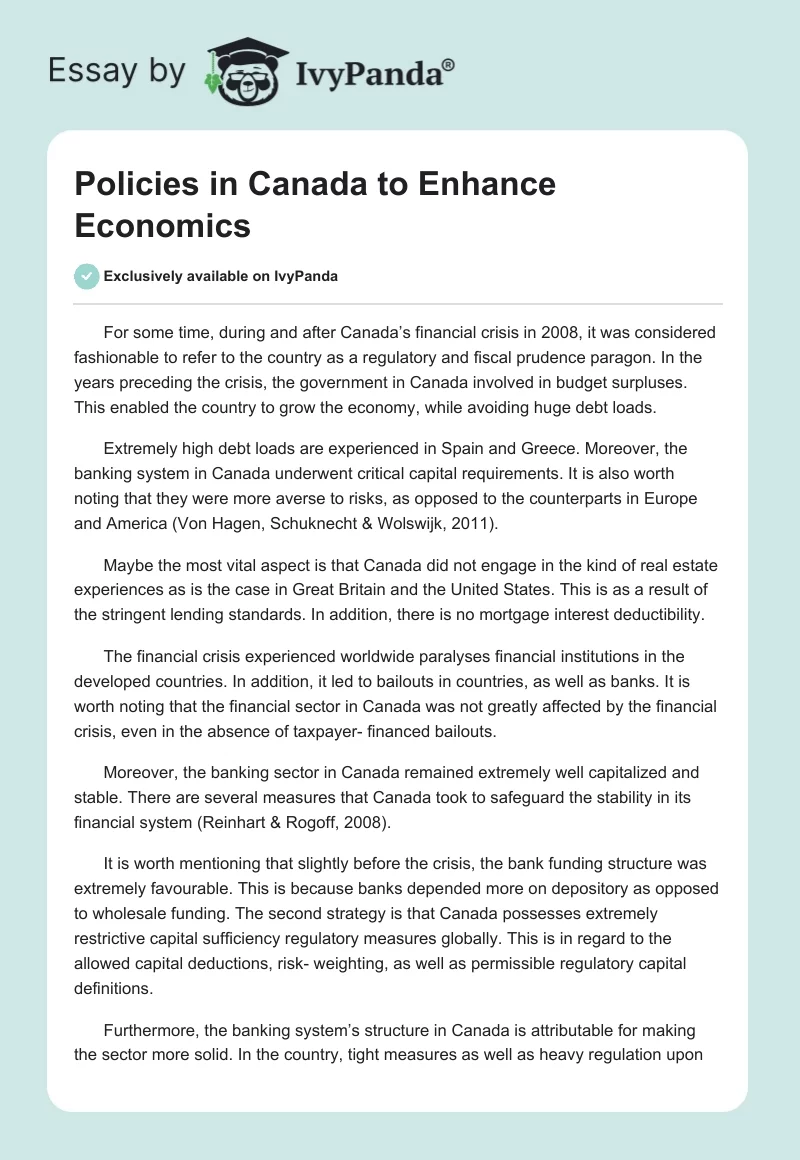 Policies in Canada to Enhance Economics. Page 1