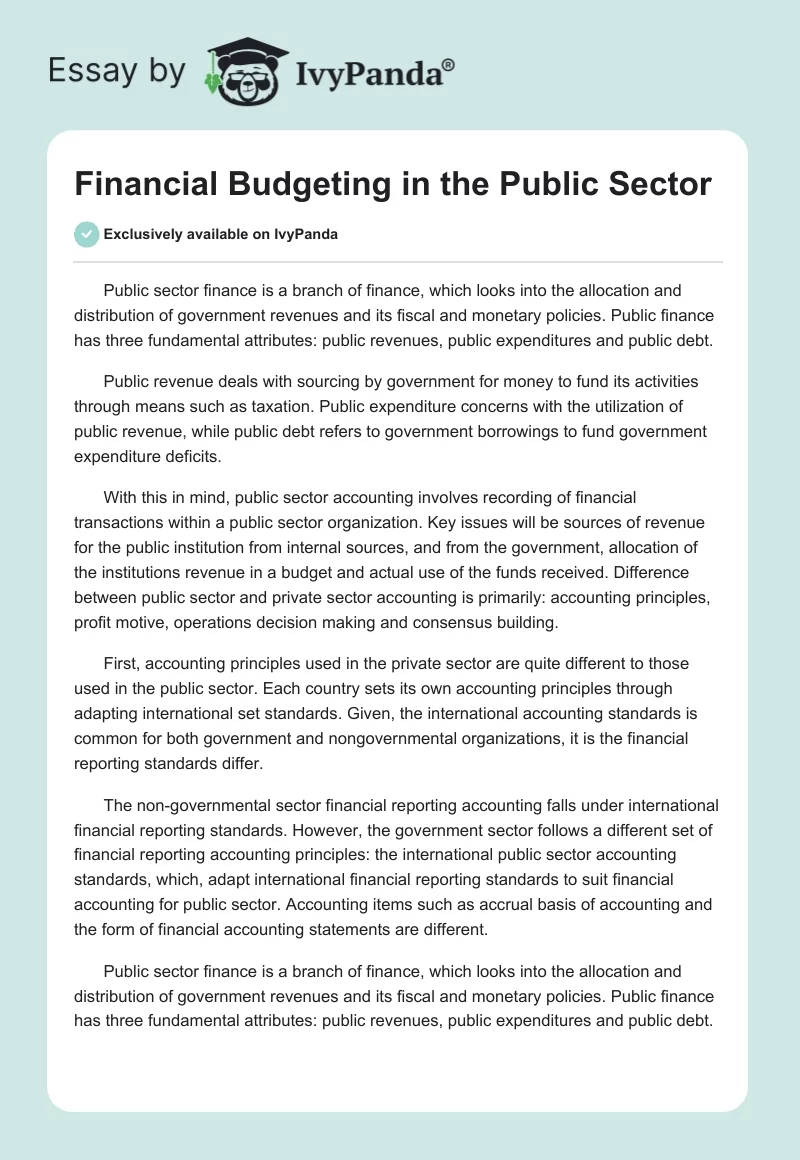 Financial Budgeting in the Public Sector. Page 1