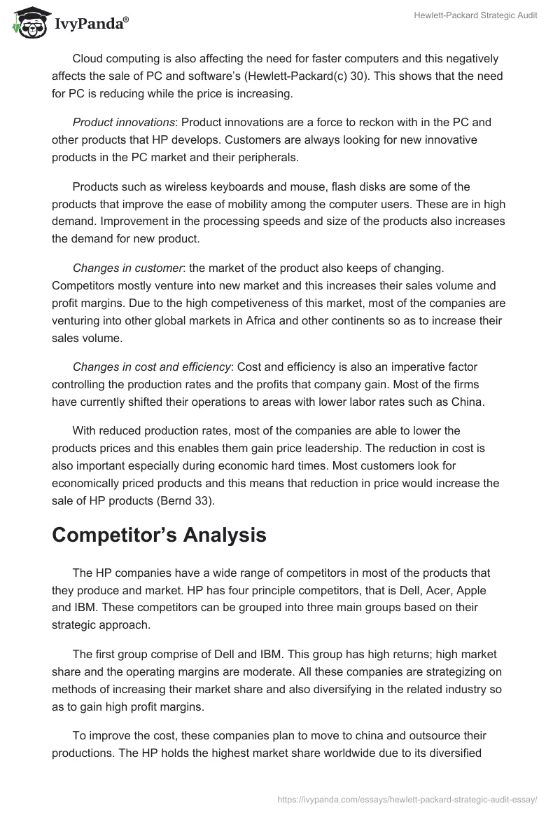 Hewlett-Packard Strategic Audit. Page 5