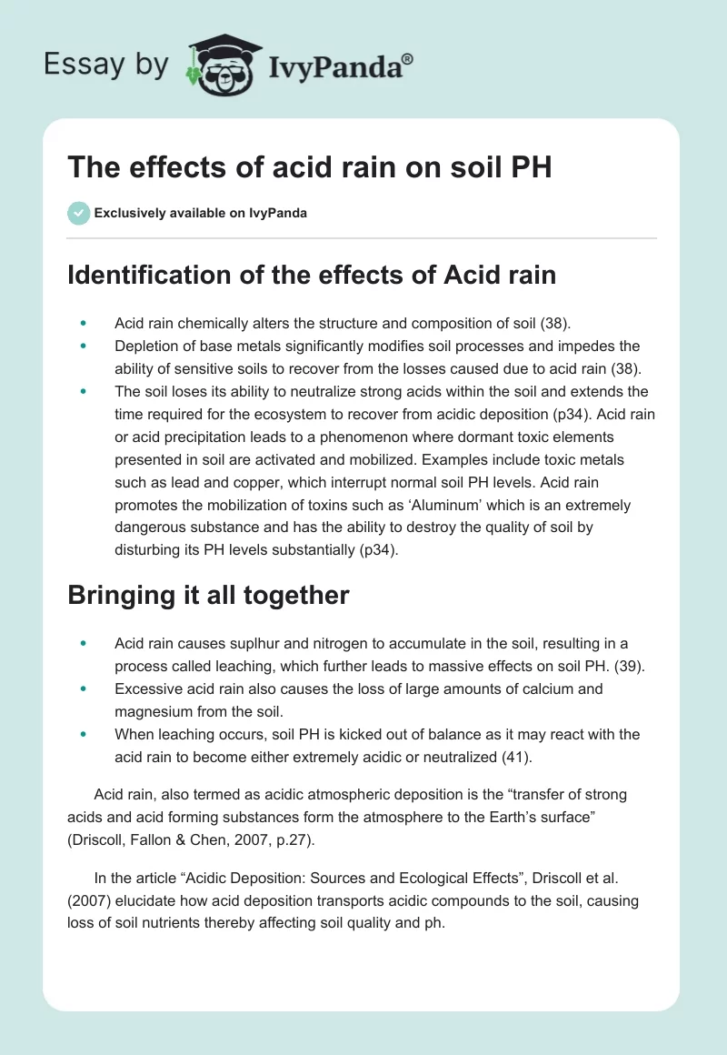 The effects of acid rain on soil PH. Page 1
