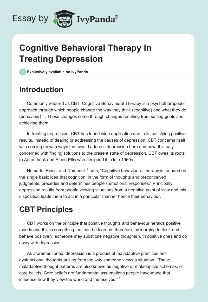 Cognitive Behavioral Therapy in Treating Depression. Page 1