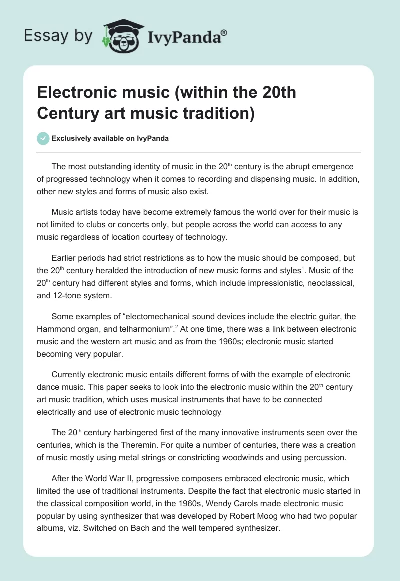 Electronic Music (Within the 20th Century Art Music Tradition). Page 1