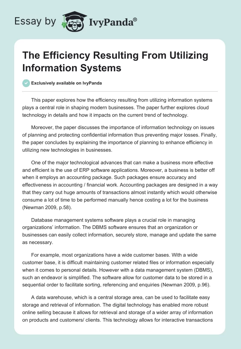The Efficiency Resulting From Utilizing Information Systems. Page 1