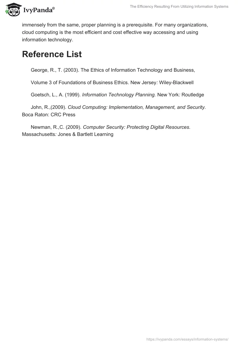 The Efficiency Resulting From Utilizing Information Systems. Page 5