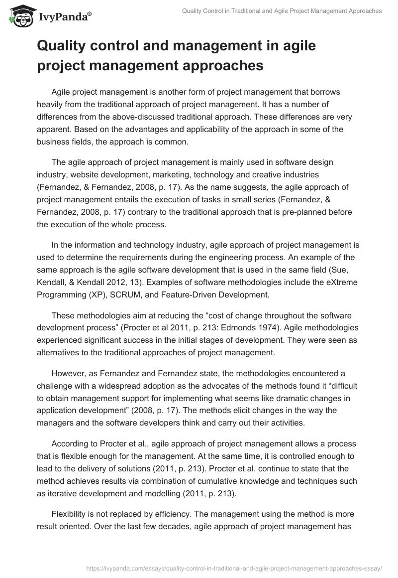 Quality Control in Traditional and Agile Project Management Approaches. Page 3