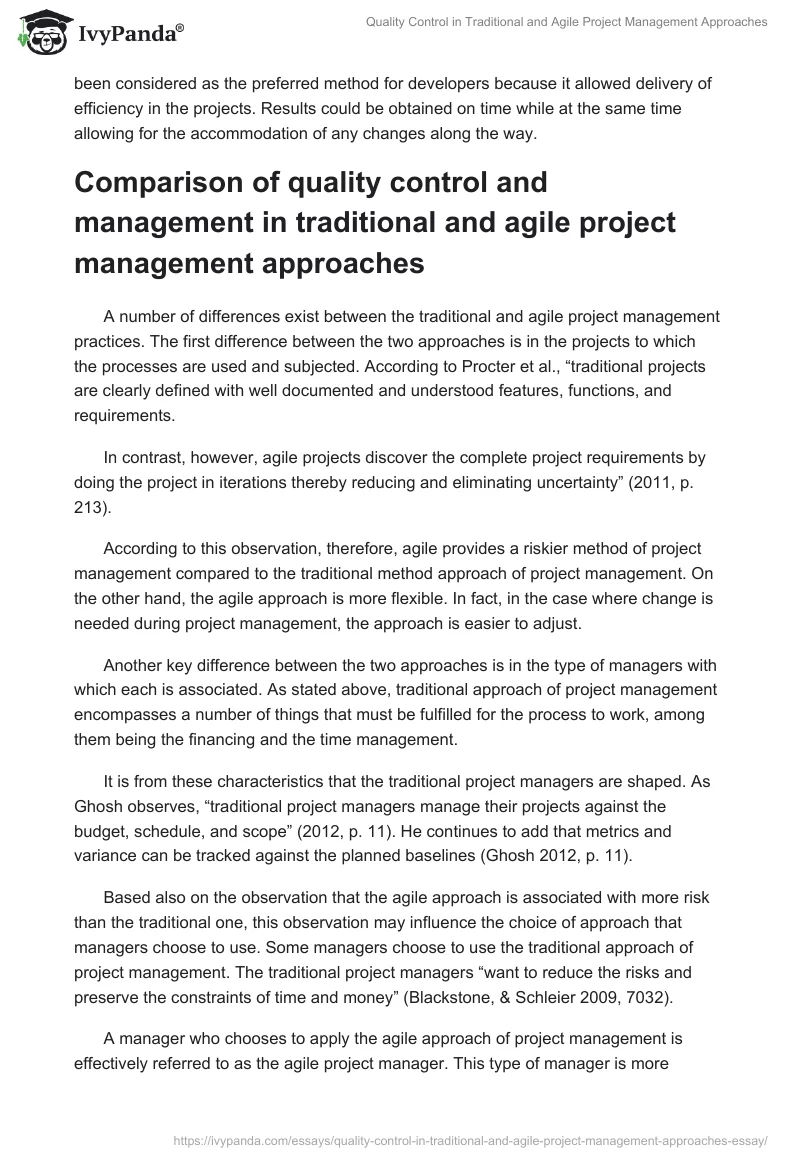Quality Control in Traditional and Agile Project Management Approaches. Page 4