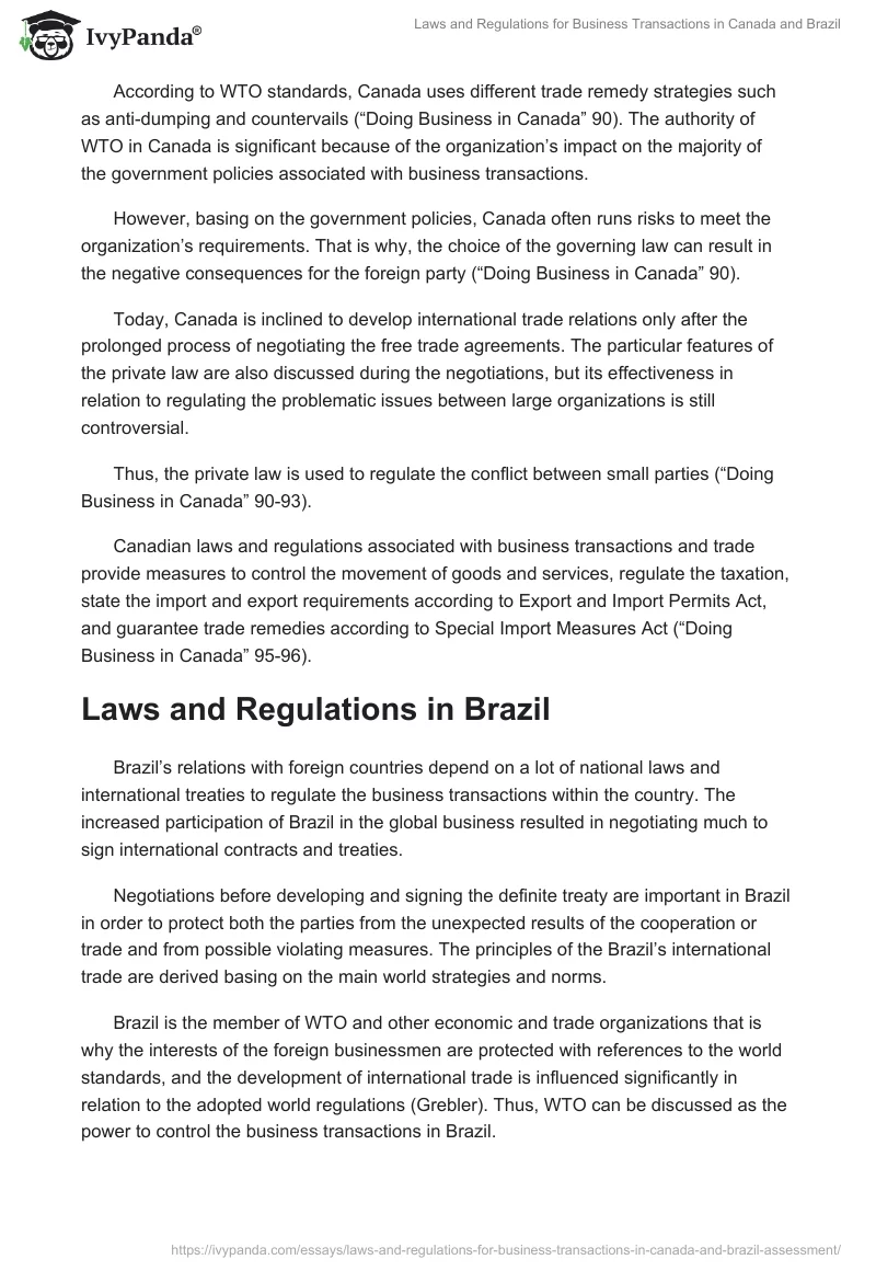 Laws and Regulations for Business Transactions in Canada and Brazil. Page 2