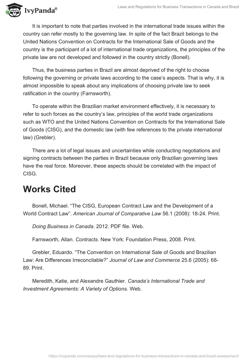 Laws and Regulations for Business Transactions in Canada and Brazil. Page 3