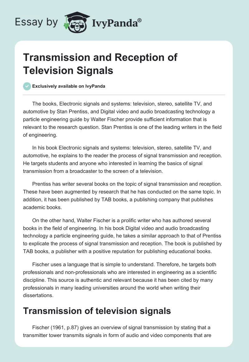 Transmission and Reception of Television Signals. Page 1