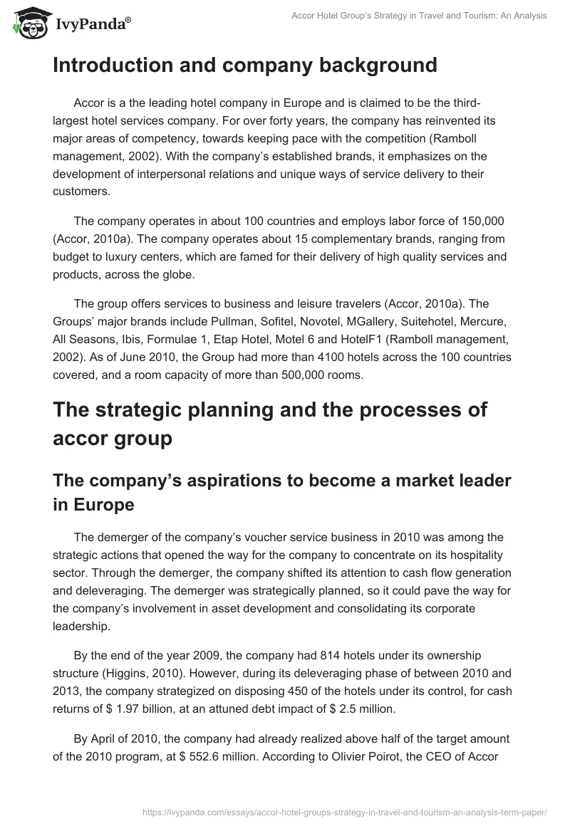 Accor Hotel Group’s Strategy in Travel and Tourism: An Analysis. Page 2