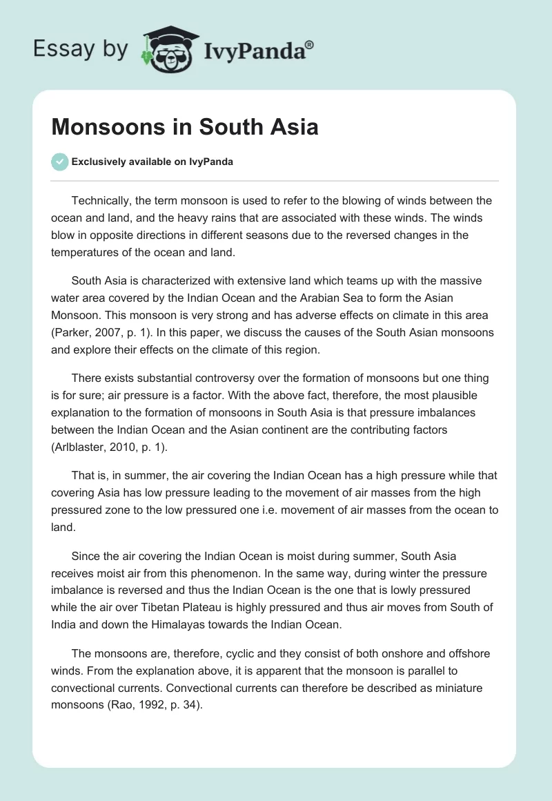 Monsoons in South Asia. Page 1