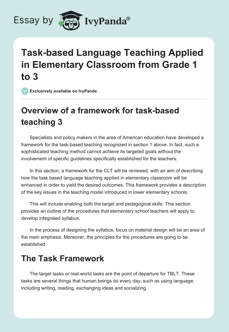 Task-Based Language Teaching Applied in Elementary Classroom From Grade 1 to 3. Page 1