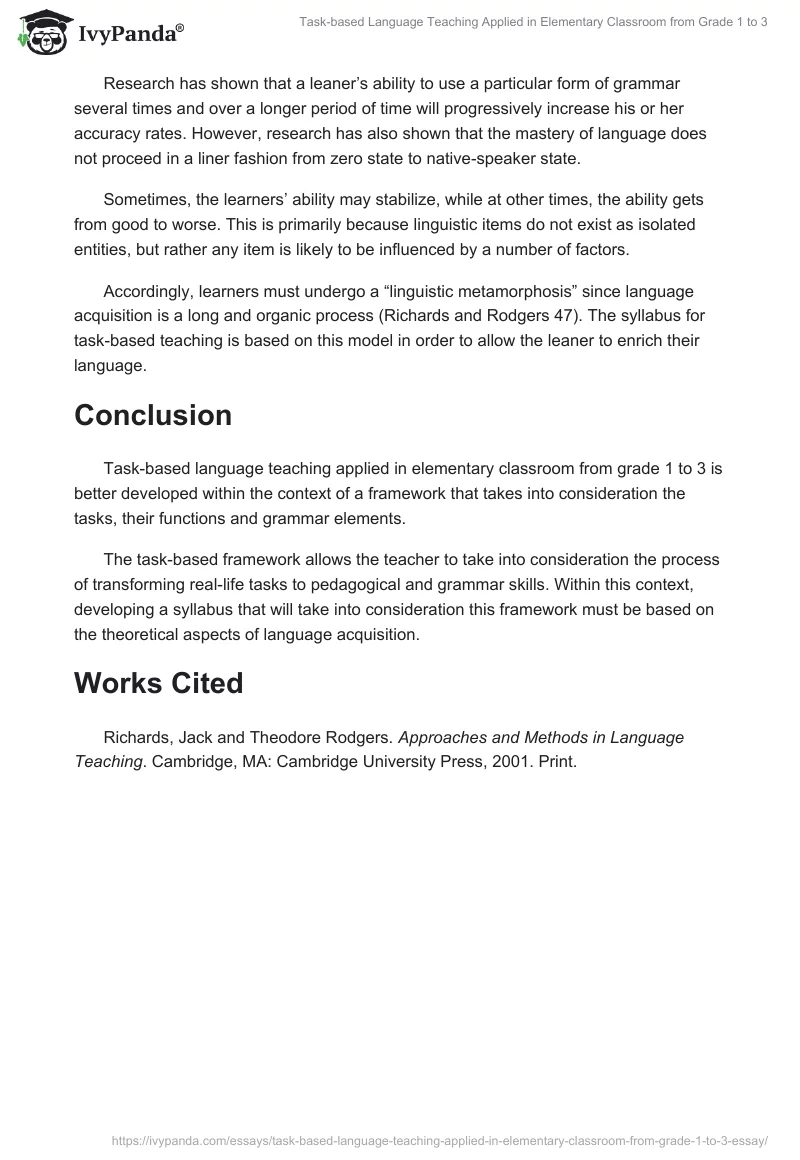 Task-Based Language Teaching Applied in Elementary Classroom From Grade 1 to 3. Page 4