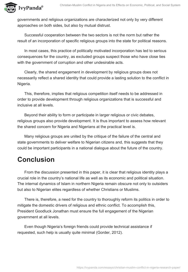 Christian-Muslim Conflict in Nigeria and Its Effects on Economic, Political, and Social System. Page 3