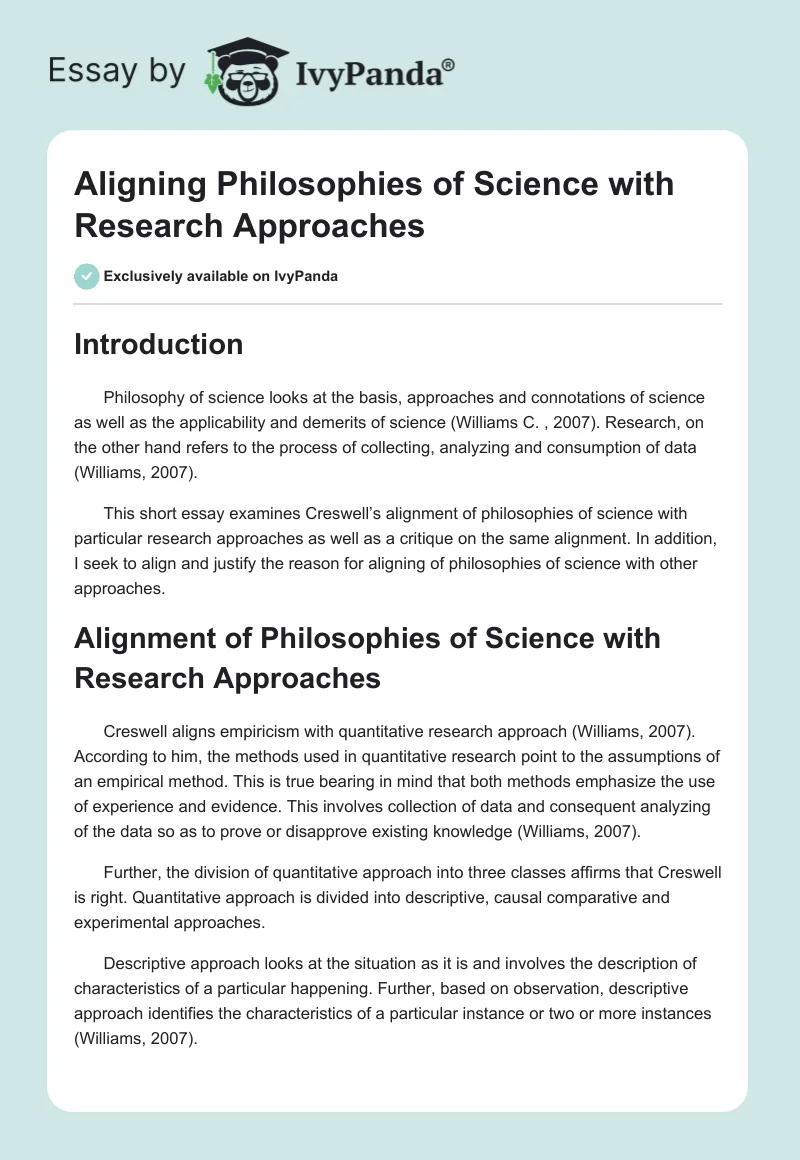 Aligning Philosophies of Science with Research Approaches. Page 1