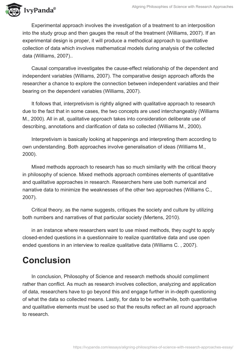 Aligning Philosophies of Science with Research Approaches. Page 2