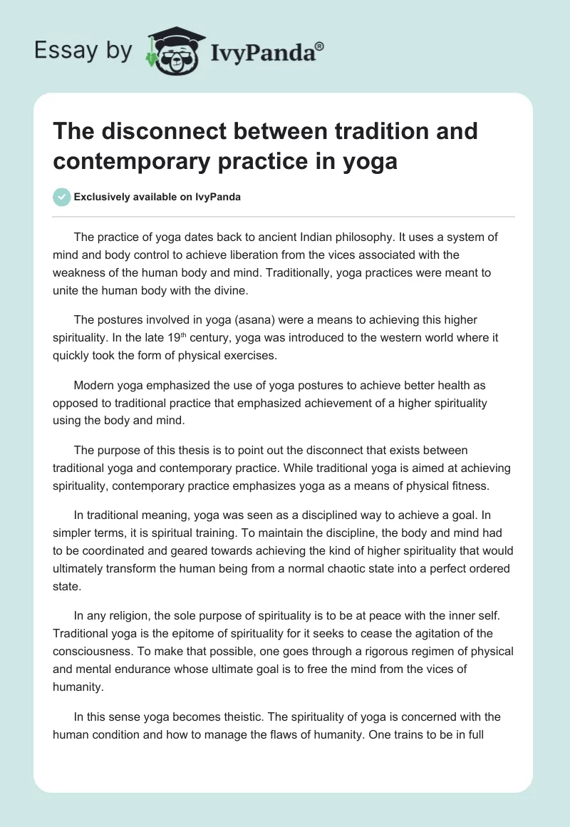 The disconnect between tradition and contemporary practice in yoga. Page 1