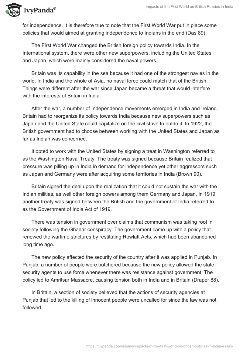 Impacts of the First World on British Policies in India. Page 4