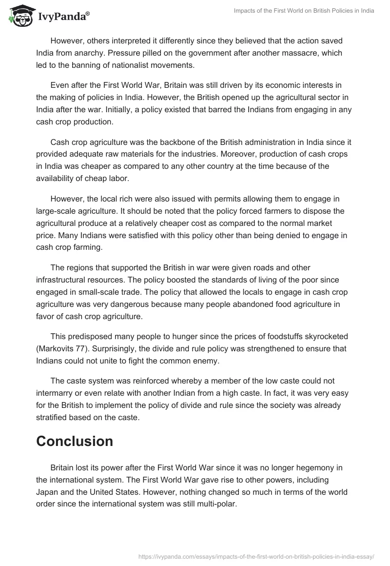 Impacts of the First World on British Policies in India. Page 5