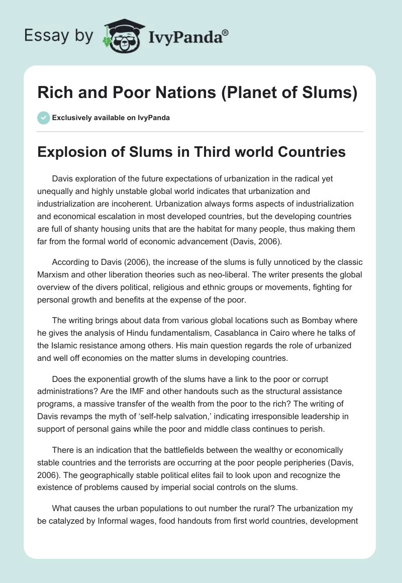 Rich and Poor Nations (Planet of Slums). Page 1