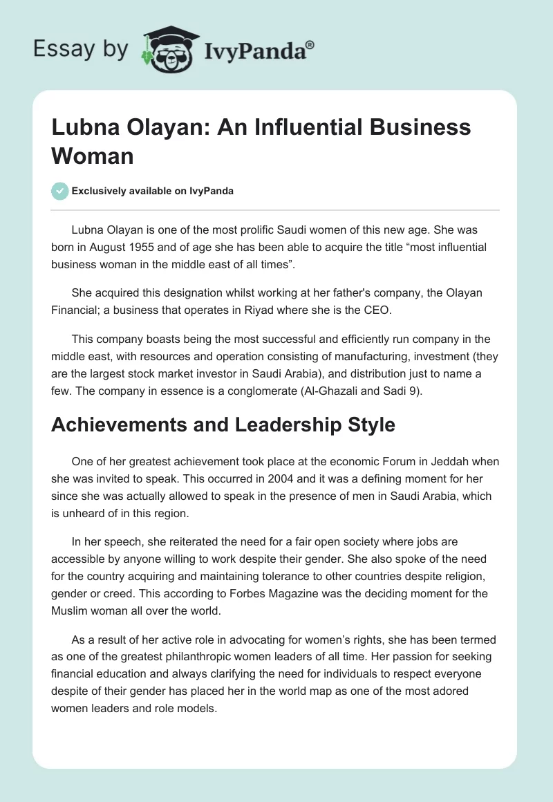 Lubna Olayan: An Influential Business Woman. Page 1