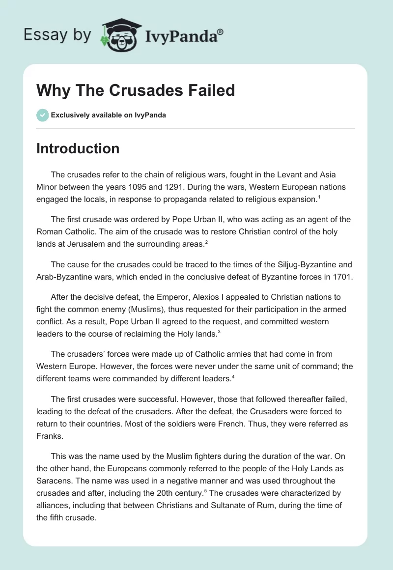 Why the Crusades Failed. Page 1