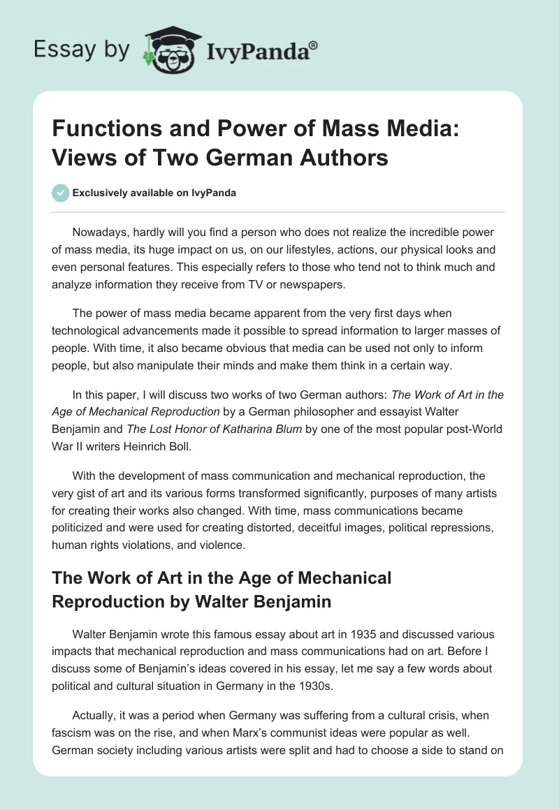 Functions and Power of Mass Media: Views of Two German Authors. Page 1