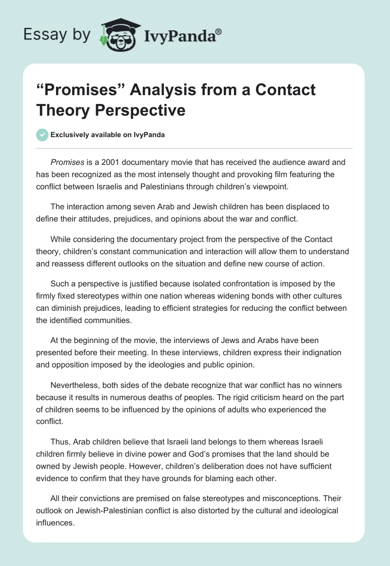 “Promises” Analysis from a Contact Theory Perspective. Page 1