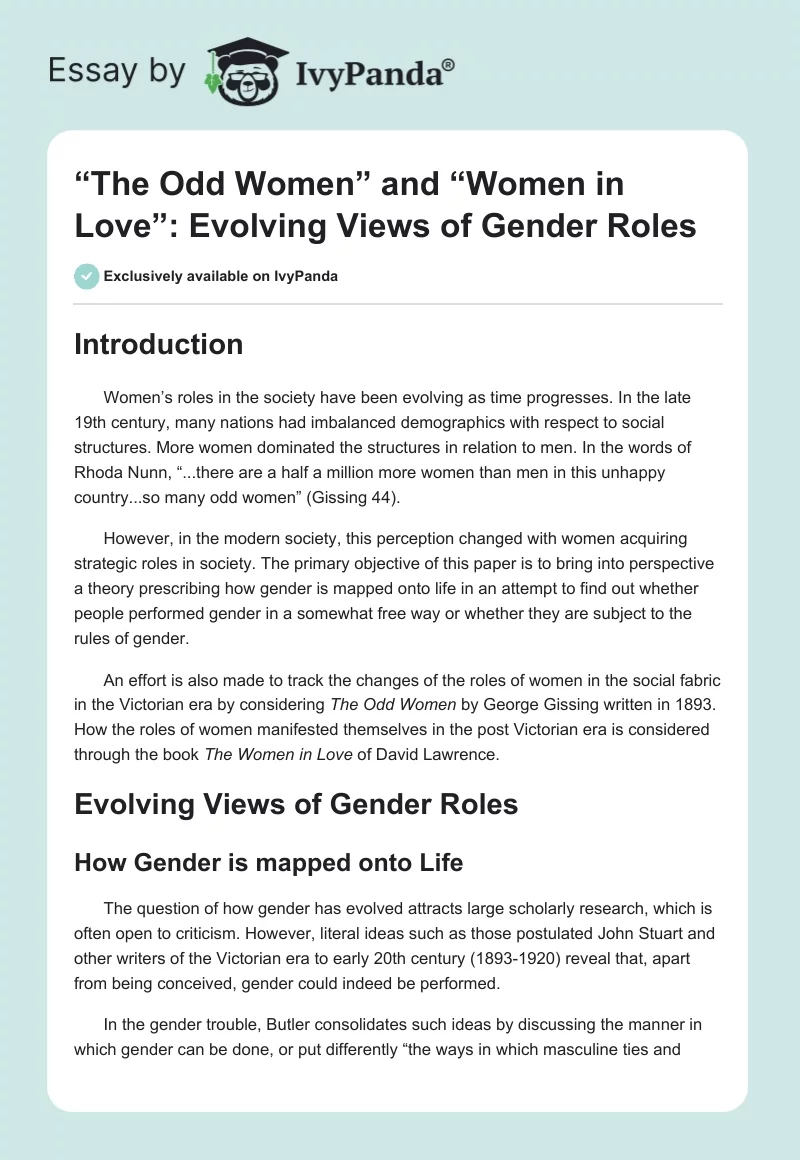 “The Odd Women” and “Women in Love”: Evolving Views of Gender Roles. Page 1