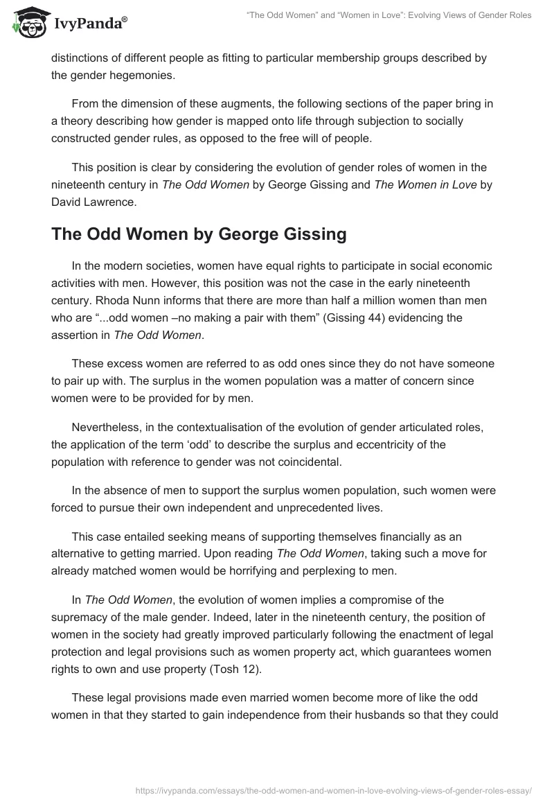 “The Odd Women” and “Women in Love”: Evolving Views of Gender Roles. Page 3