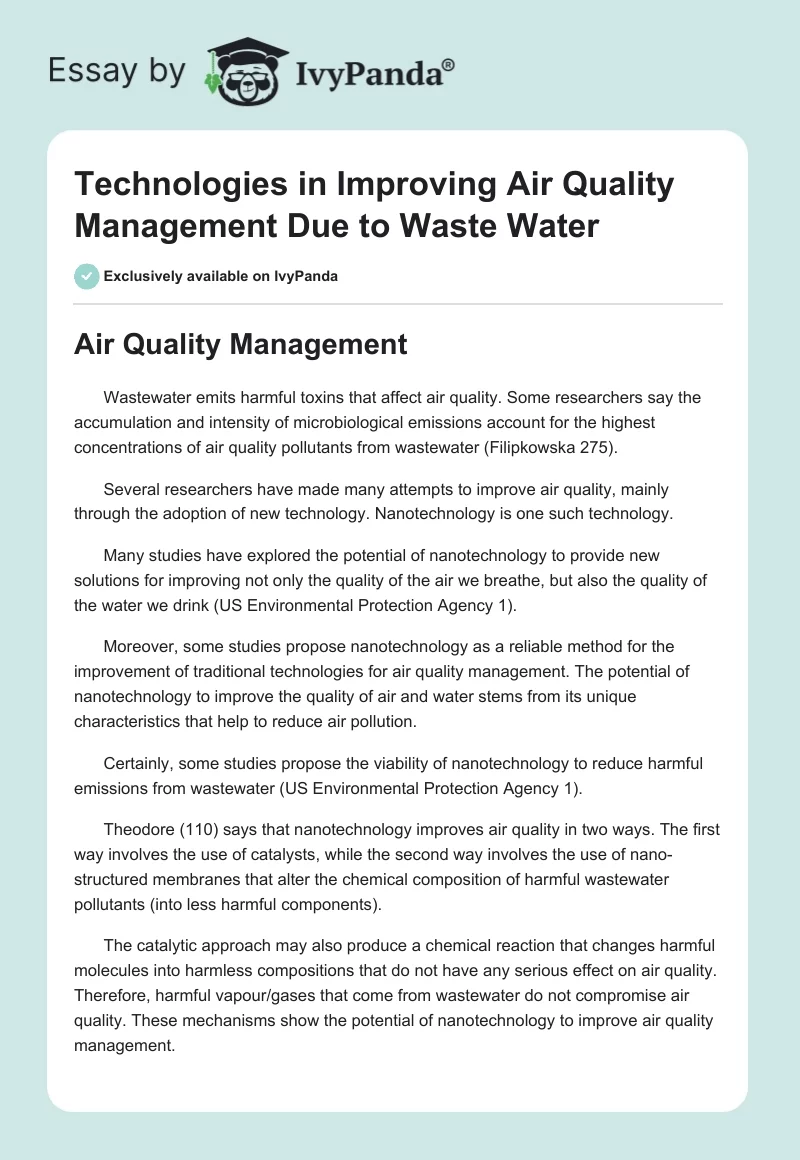 Technologies in Improving Air Quality Management Due to Waste Water. Page 1