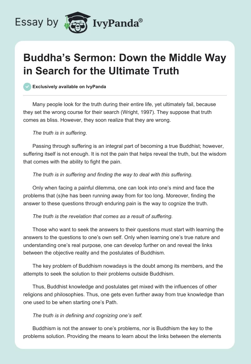 Buddha’s Sermon: Down the Middle Way in Search for the Ultimate Truth. Page 1
