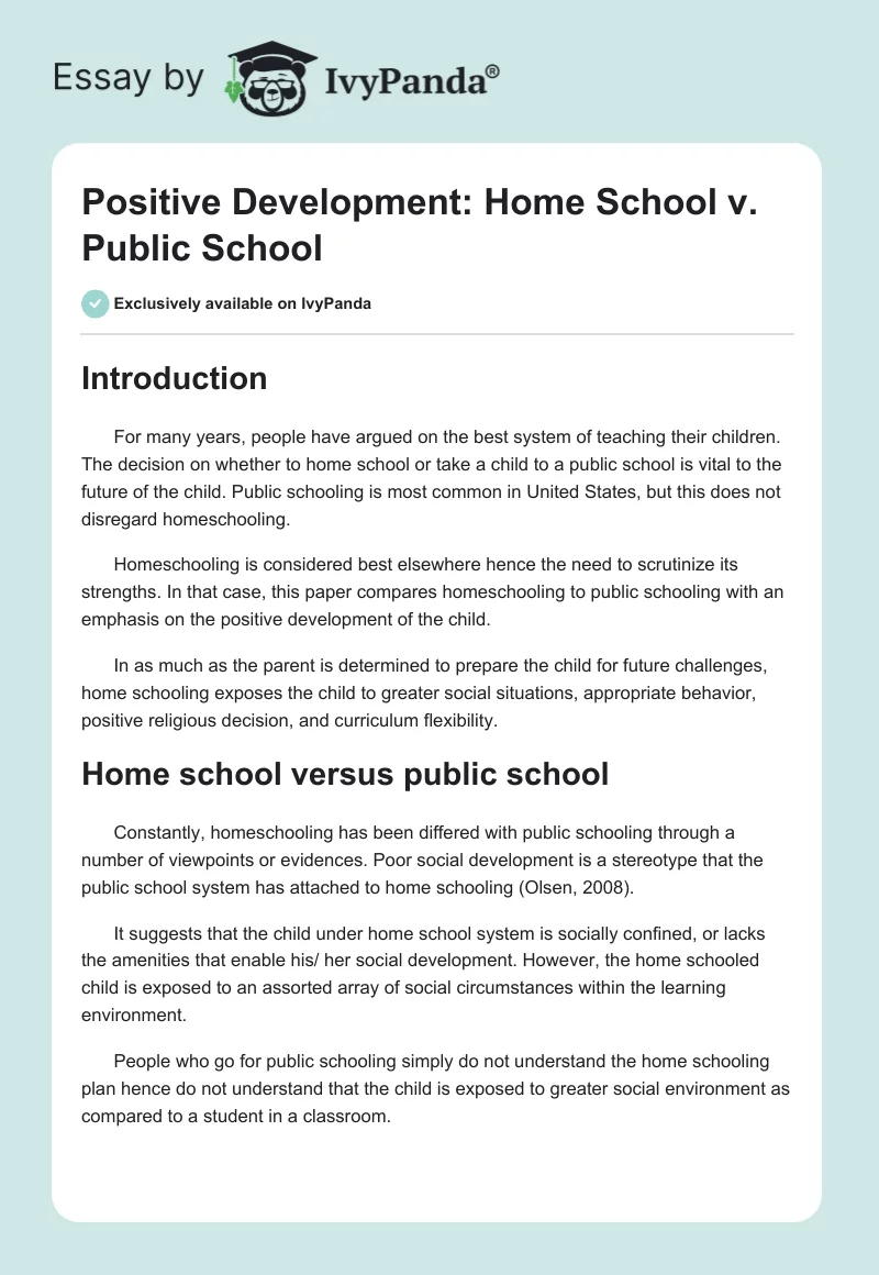 Positive Development: Home School vs. Public School. Page 1