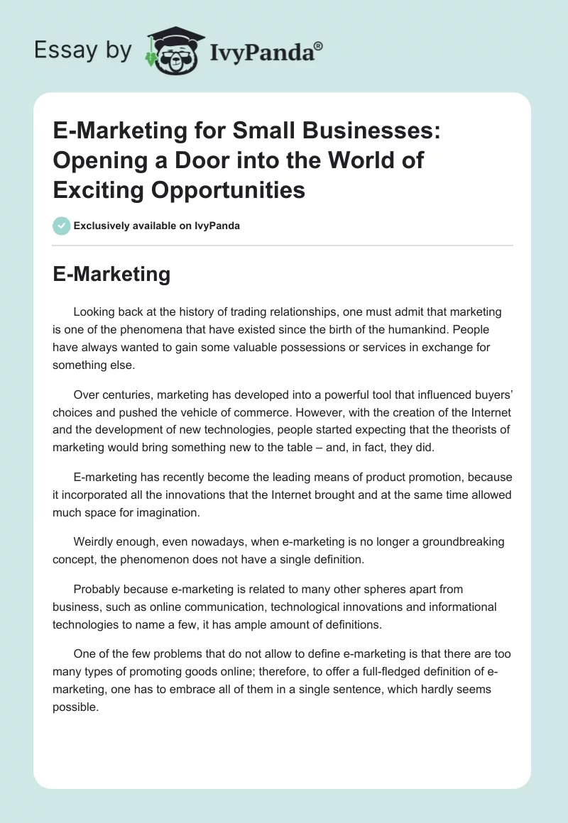 E-Marketing for Small Businesses: Opening a Door into the World of Exciting Opportunities. Page 1