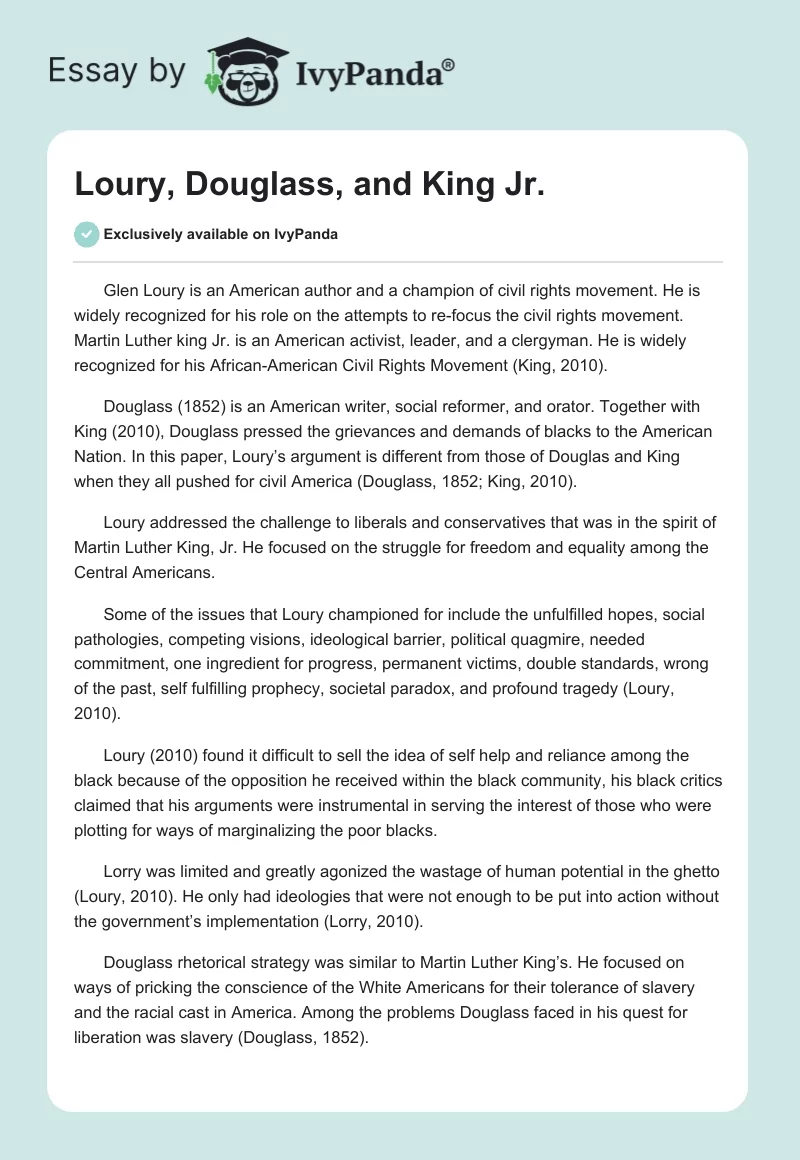 Loury, Douglass, and King Jr.. Page 1
