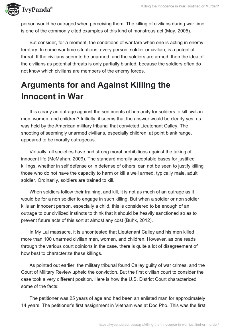Killing the Innocence in War, Justified or Murder?. Page 2