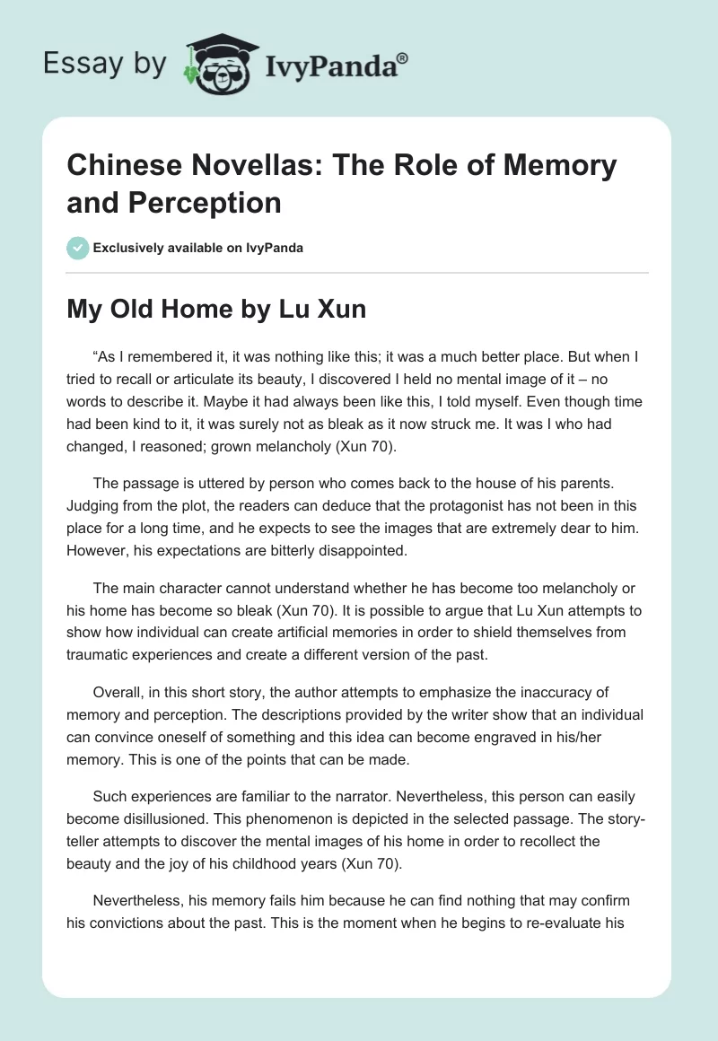 Chinese Novellas: The Role of Memory and Perception. Page 1