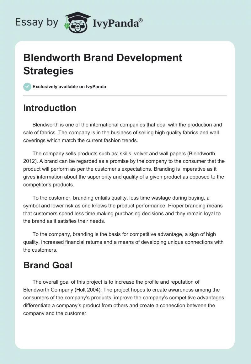Blendworth Brand Development Strategies. Page 1