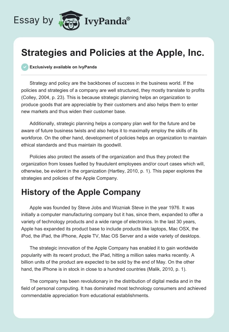 Strategies and Policies at the Apple, Inc.. Page 1