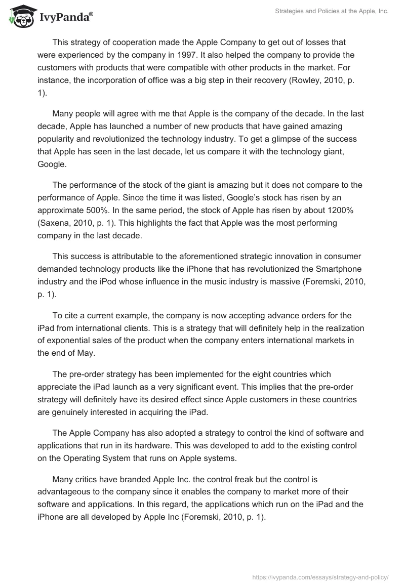 Strategies and Policies at the Apple, Inc.. Page 3