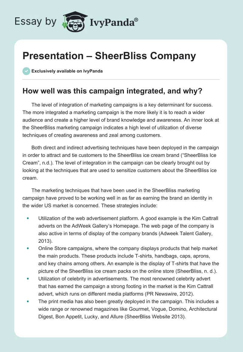 Presentation – SheerBliss Company. Page 1