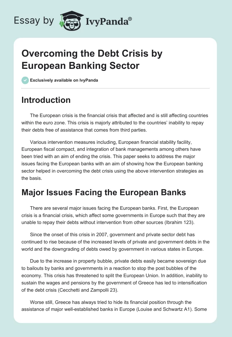 Overcoming the Debt Crisis by European Banking Sector. Page 1
