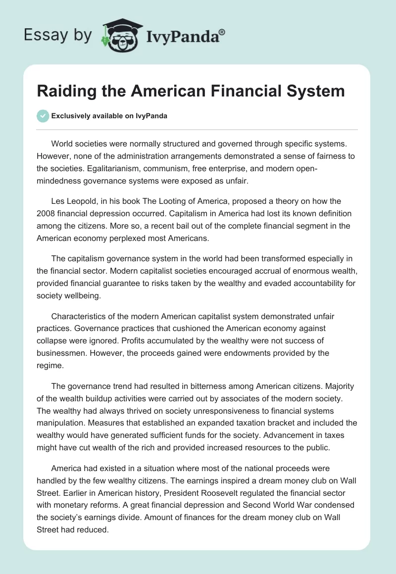 Raiding the American Financial System. Page 1