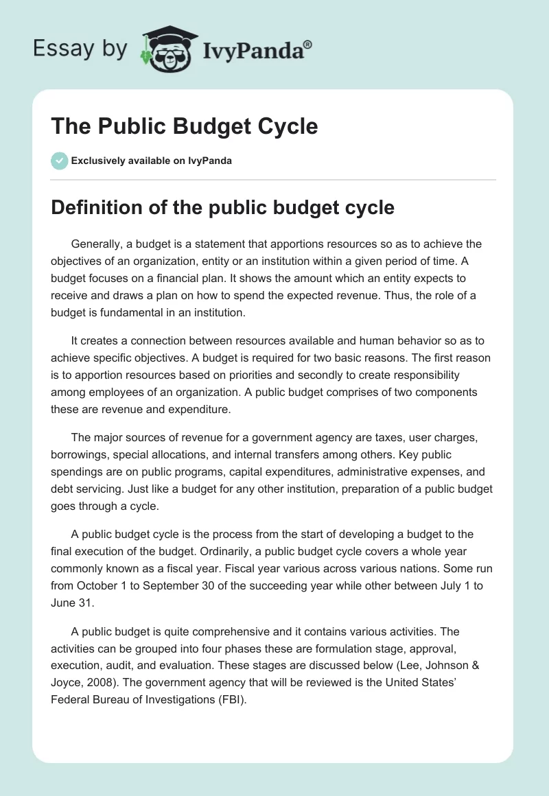 The Public Budget Cycle. Page 1