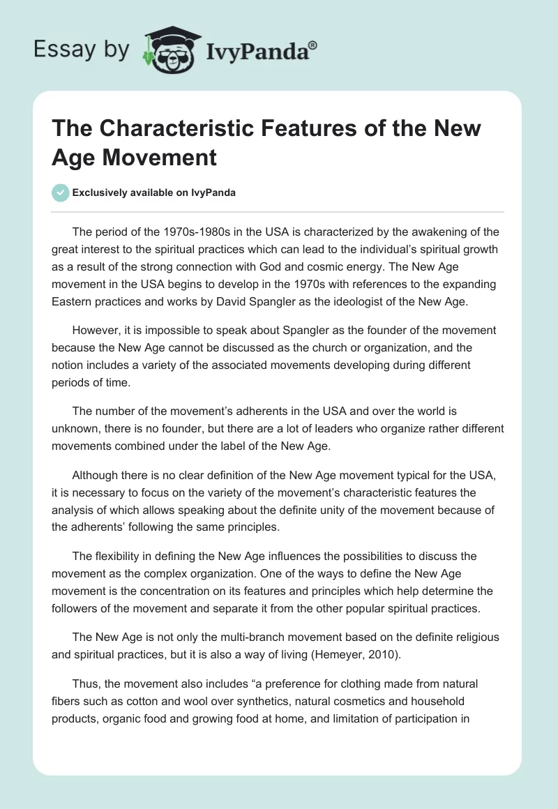 The Characteristic Features of the New Age Movement. Page 1