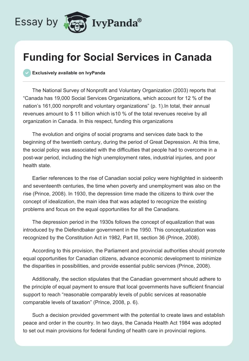 Funding for Social Services in Canada. Page 1
