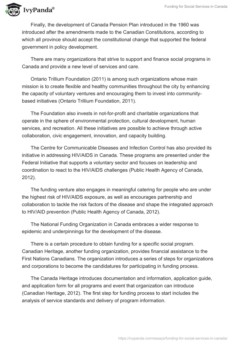 Funding for Social Services in Canada. Page 2