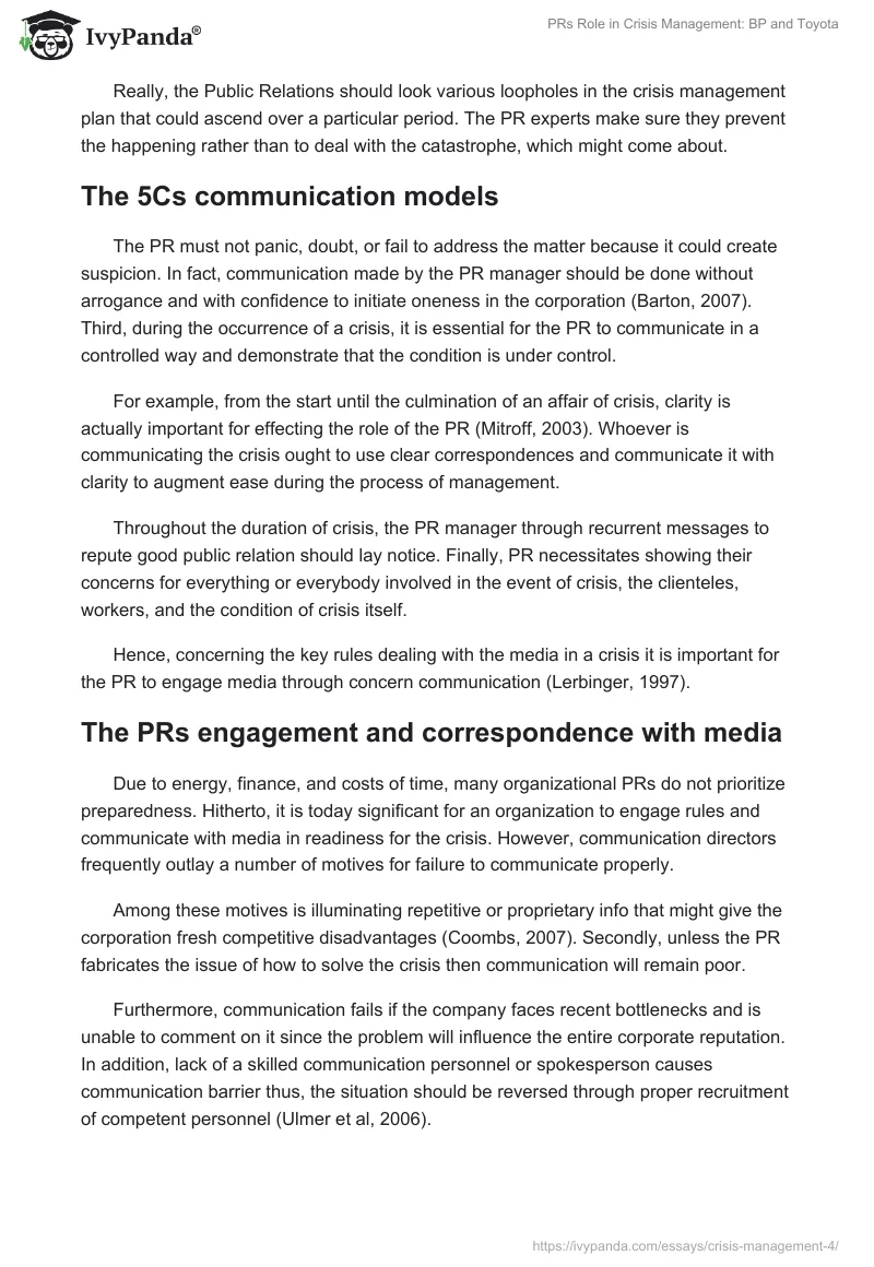PRs Role in Crisis Management: BP and Toyota. Page 3